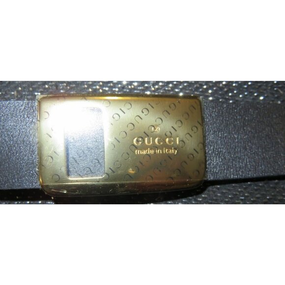 Gucci Black Leather Gold Buckle Logo Plaque Belt sz 38 95/38 (46 inches) - Picture 2 of 7